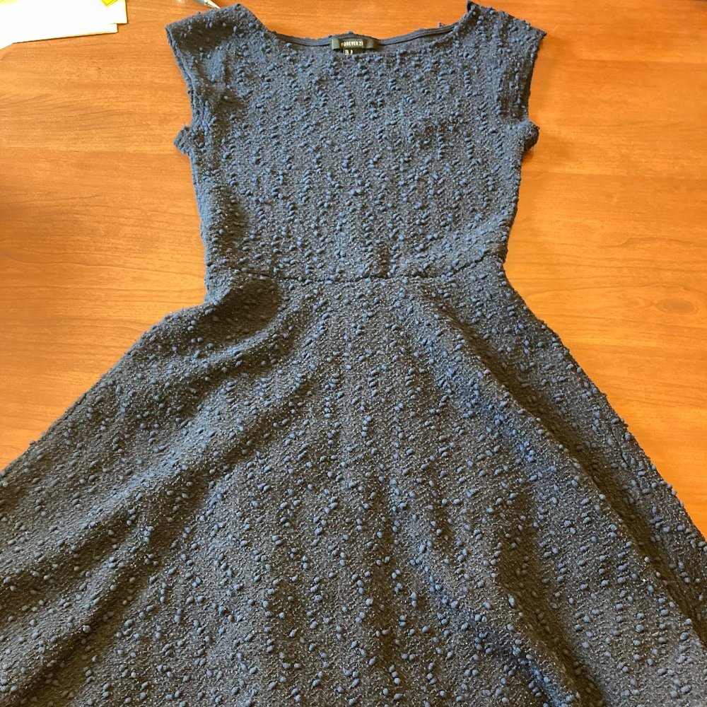 Forever 21 Navy Blue Textured Fit & Flare Dress